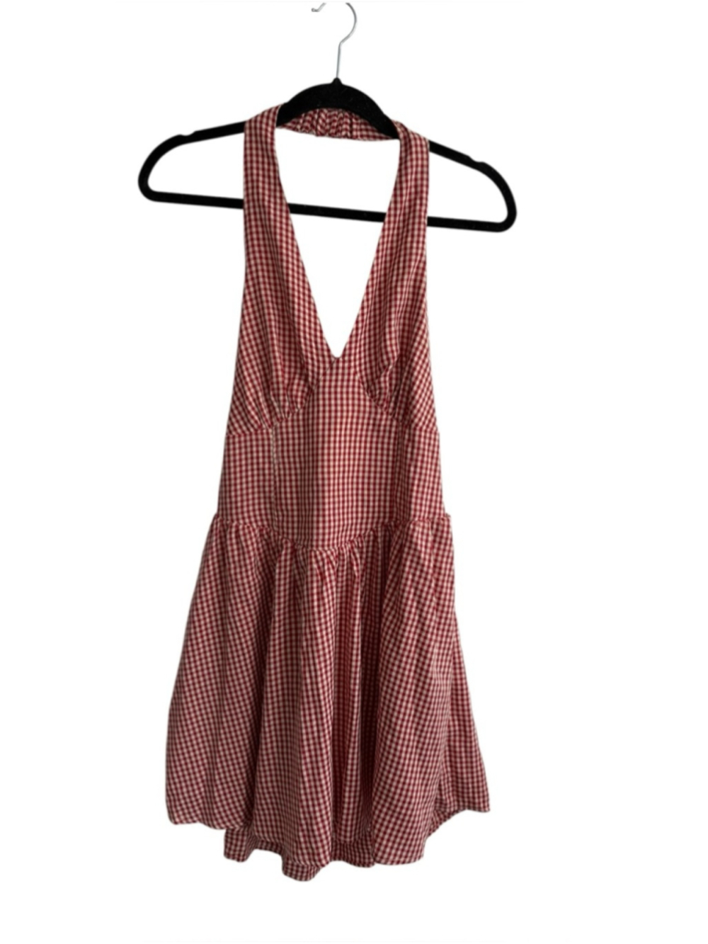 HALARA Red Gingham Halter Mini Dress Sz M